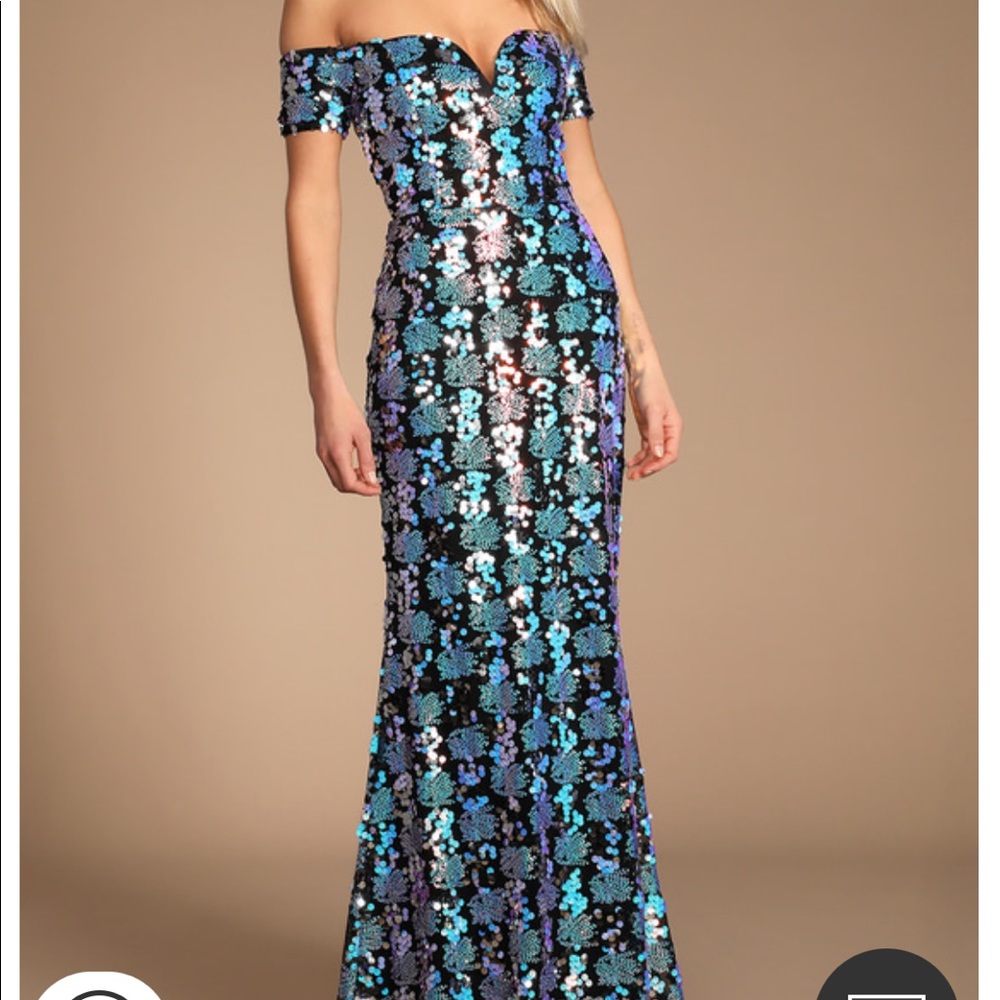 Lulu’s Give Me A Shine Sequin Off-the-shoulder Gown